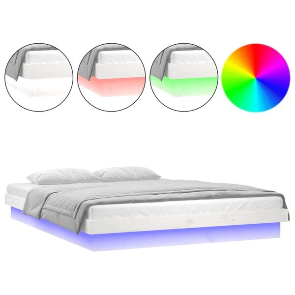 vidaXL Cadre de lit à LED sans matelas blanc 140x190 cm bois massif