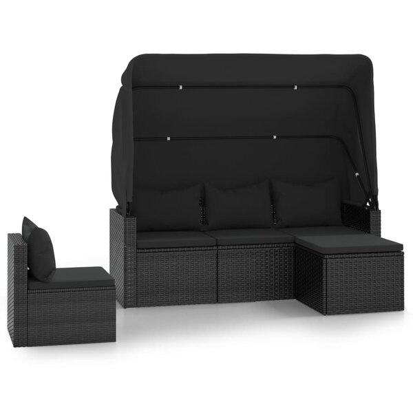 vidaXL Salon de jardin 4 Pièces avec coussins noir résine tressée