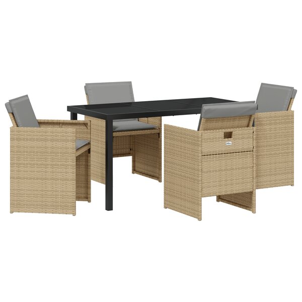 vidaXL Ensemble de salle à manger de jardin 5 pièces avec coussins Beige Poly Rattan
