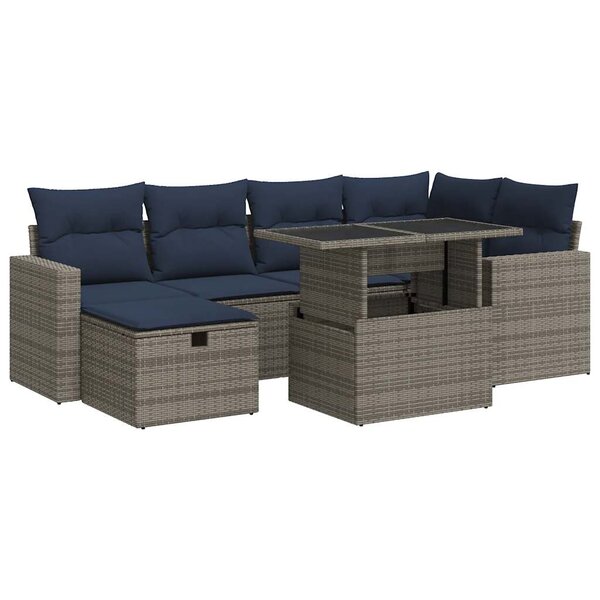 vidaXL Salon de jardin avec coussins 7Pièces gris résine tressée acacia