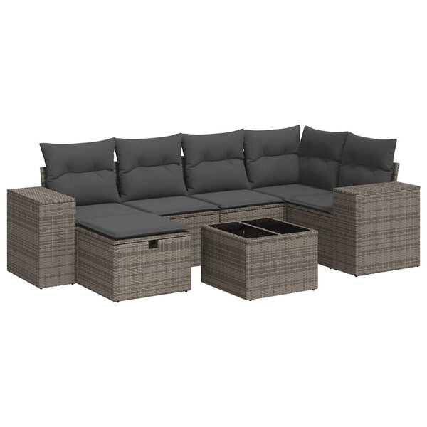 vidaXL Salon de jardin avec coussins 7 Pièces gris résine tressée
