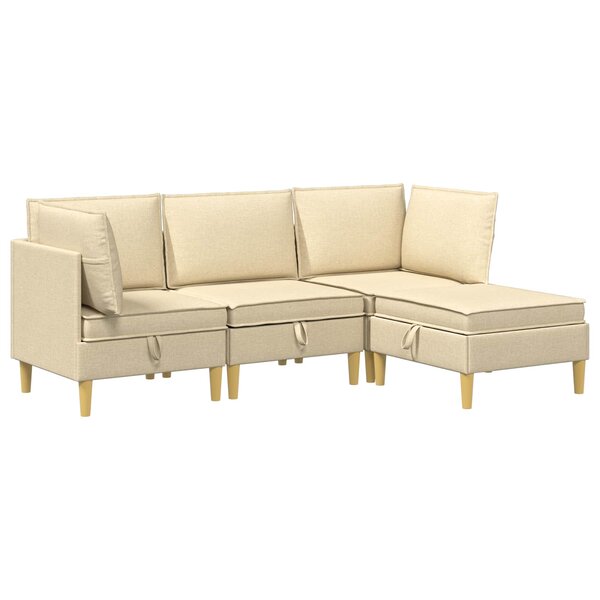vidaXL Canapé modulaire avec rangement 4 Pièces Crème Tissu