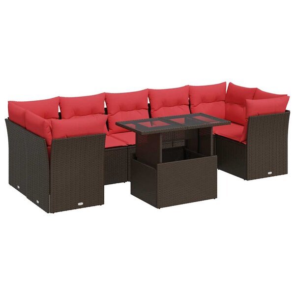 vidaXL Salon de jardin 8Pièces avec coussins marron résine tressée acacia