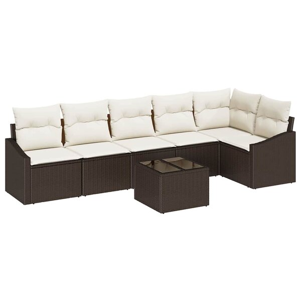 vidaXL Ensemble de salle à manger pour jardin 7 Pièces Marron et Crème