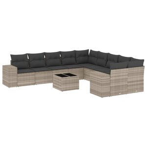 vidaXL Salon de jardin 11 Pièces avec coussins gris clair résine tressée