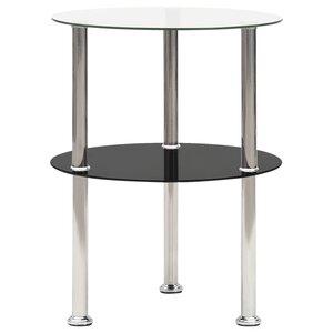 vidaXL Table d'appoint 2 niveaux Transparent et noir 38cm Verre trempé