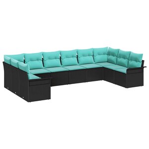 vidaXL Ensemble de canapé de jardin avec coussin 10 Pièces Noir polyrotin