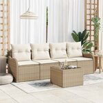 vidaXL Ensemble de canapé de jardin 5 Pièces Beige Poly rotin