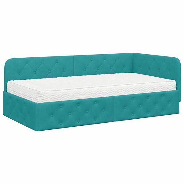 vidaXL Cadre de lit d'angle Turquoise 90 x 190 cm Velours