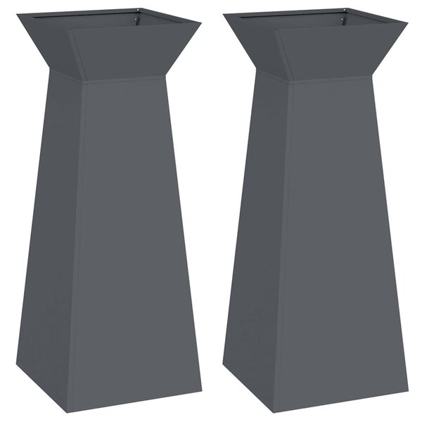 vidaXL Jardinières sur pilier   2 pièces avec bol anthracite  dimensions 40x40x100 cm en acier.
