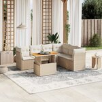 vidaXL Salon de jardin avec coussins 7 Pièces beige résine tressée