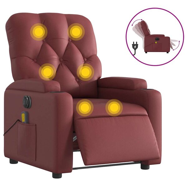 vidaXL Fauteuil de massage inclinable électrique rouge bordeaux