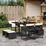 vidaXL Ensemble à manger de jardin 9Pièces coussins noir résine tressée