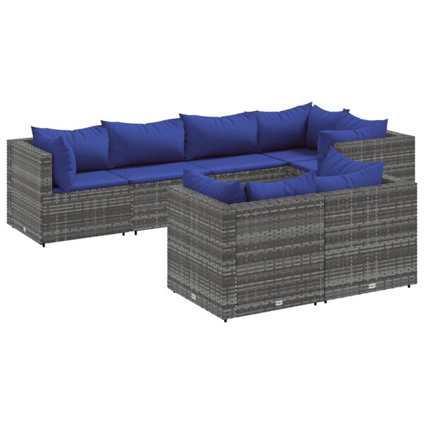 vidaXL Salon de jardin 7 Pièces avec coussins Gris Résine tressée