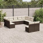 vidaXL Salon de jardin et coussins 11 Pièces marron résine tressée