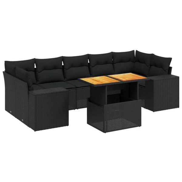 vidaXL Salon de jardin 8 Pièces avec coussins noir résine tressée