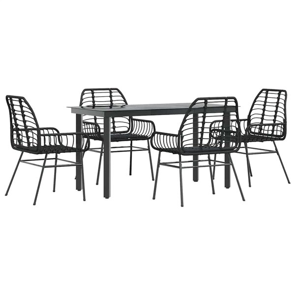 vidaXL Ensemble à manger de jardin 5 Pièces noir résine tressée verre