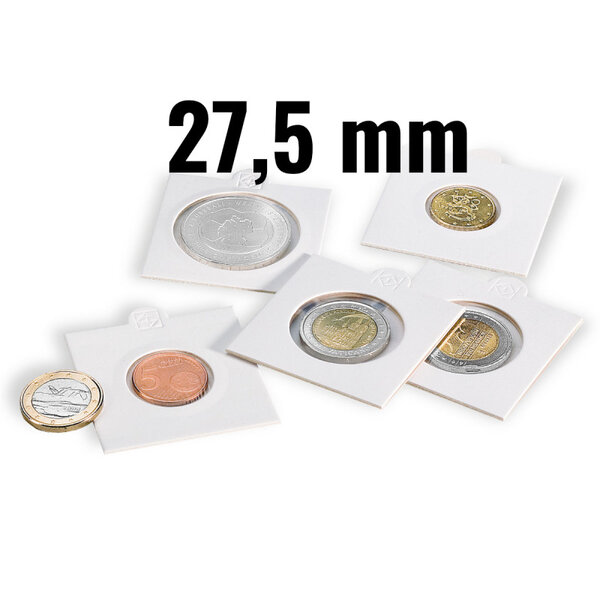 Cadres cartonnés autocollants pour monnaies jusqu'à 27 5 mm. Paquet - 1000 étuis