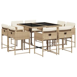 vidaXL Ensemble à manger de jardin et coussins 9 Pièces beige Poly rotin