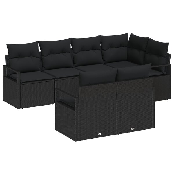Canapé de Jardin 7 Pièces avec Coussins Noir Poly Rattan