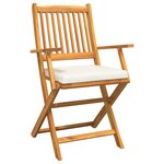 Chaises de jardin pliantes vidaXL avec coussin blanc 4 pièces en bois d'acacia solide