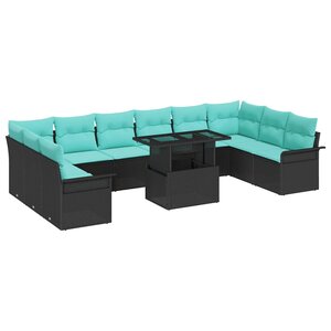 vidaXL Ensemble de canapé de jardin 11 Pièces Noir Poly rotin