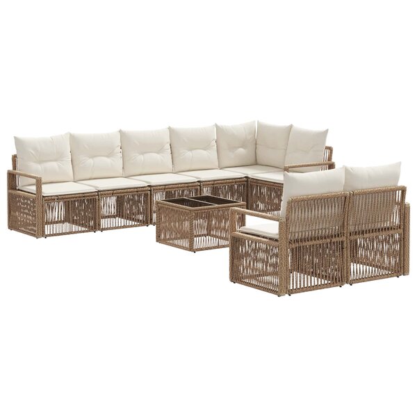 vidaXL Ensemble de canapé de jardin 9 Pièces Beige polyrotin