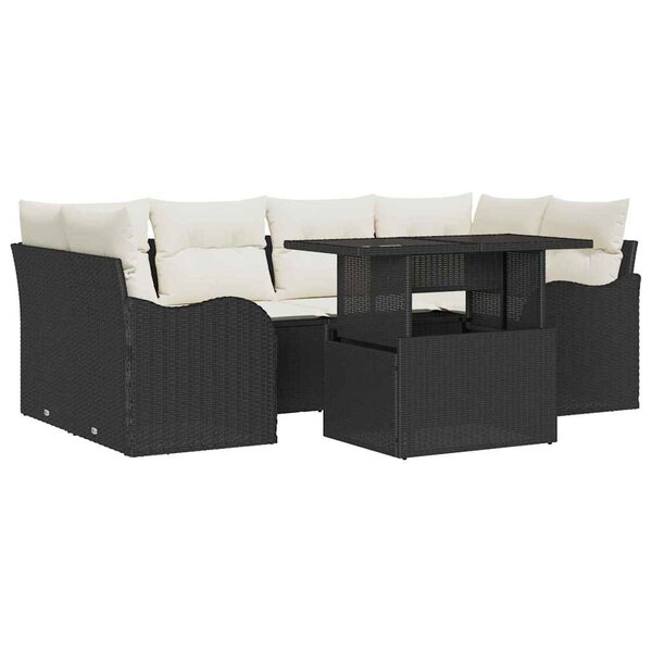vidaXL Ensemble de canapé de jardin 7 Pièces Noir 100 x 55 x 73 cm