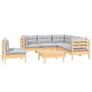 Salon de jardin meuble d'extérieur ensemble de mobilier 6 pièces avec coussins gris bois de pin 02_0016765