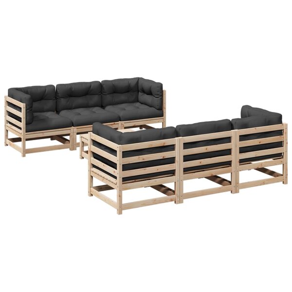 vidaXL Salon de jardin 7 Pièces avec coussins bois de pin massif