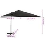 vidaXL Parasol de jardin en porte-à-faux et mât et lumières LED noir