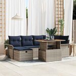 vidaXL Ensemble de canapé de jardin avec coussin 7 Pièces Gris polyrotin