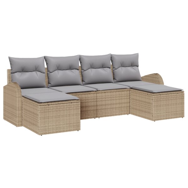 vidaXL Ensemble de canapé de jardin 6 pièces avec coussins beige en poly rotin