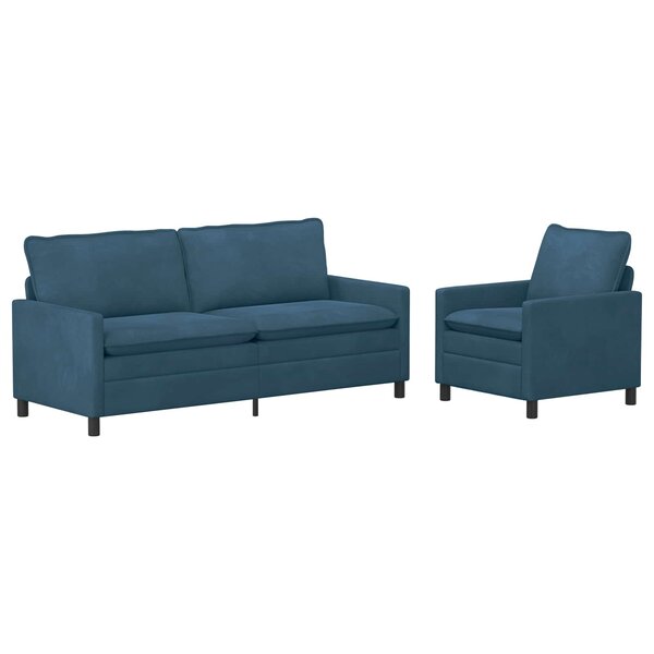 vidaXL Ensemble de Canapés 2 Pièces Bleu Velours