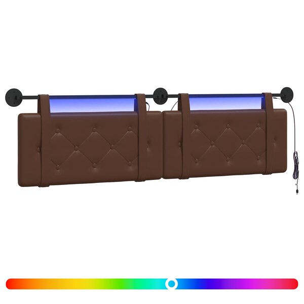 vidaXL Tête de lit suspendue Avec lumière LED Marron Simili cuir