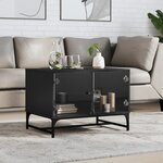 vidaXL Table basse avec portes en verre noir 68 5x50x50 cm