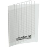 Cahier piqûre 96 pages seyès 2 5 mm 90 g  couverture carte polypropylèe incolore  format 17 x 22 cm CONQUERANT
