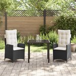 vidaXL Ensemble de salle à manger de jardin 3 pièces avec coussins en rattan poly noir