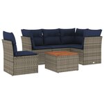 vidaXL Salon de jardin 6 Pièces avec coussins gris résine tressée