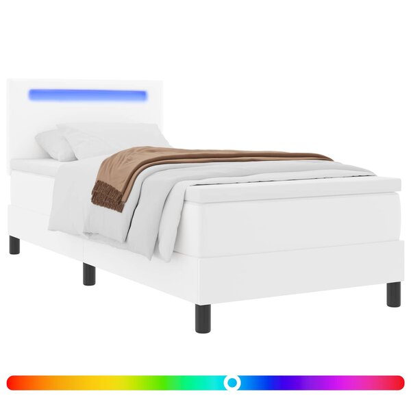 vidaXL Lit à ressorts avec bandes LED Blanc 100 x 200 cm Simili cuir