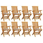 vidaXL Chaises de jardin et coussins à carreaux gris lot de 8 Teck