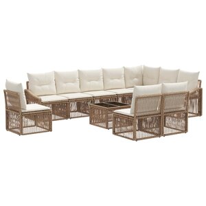 vidaXL Ensemble de canapé de jardin 11 Pièces Beige polyrotin