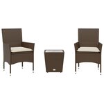 vidaXL Ensemble de bistro avec coussins 3 Pièces marron rotin et verre