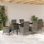 vidaXL Ensemble de Salle à Manger de Jardin de 7 Pièces avec Coussins en Rotin Poly Gris