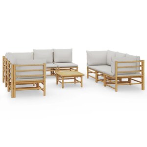 vidaXL Salon de jardin 9 Pièces avec coussins gris clair bambou