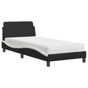 vidaXL Lit avec matelas noir et blanc 90x200 cm similicuir