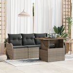vidaXL Ensemble de Canapés de Jardin de 5 Pièces avec Coussins Gris Rattan Poly Acacia