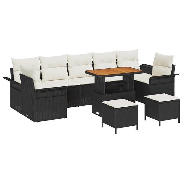 vidaXL Ensemble de canapé de jardin avec coussin 10 Pièces Noir et Crème