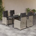 vidaXL Ensemble à manger de jardin et coussins 5 Pièces gris clair rotin