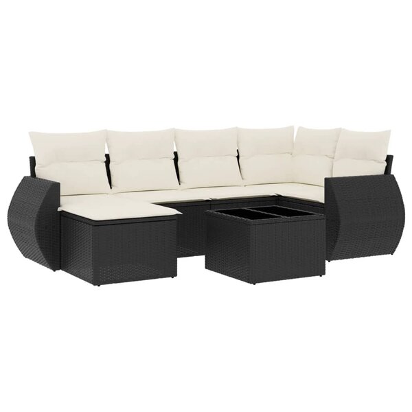 vidaXL Salon de jardin 7 Pièces avec coussins noir résine tressée